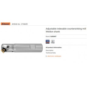 GARANT Adjustable indexable countersinking mill Weldon shank 216620